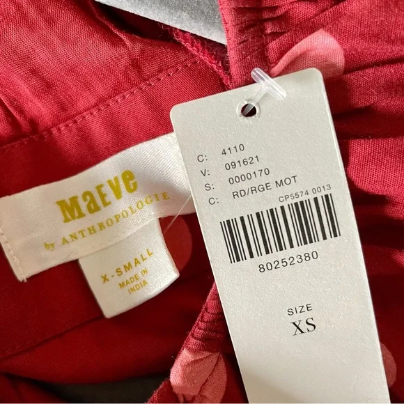 Anthropologie Maeve Poplin Bubble Up Blouse In Red Polka Dot Size XS NWT - Picture 6 of 12